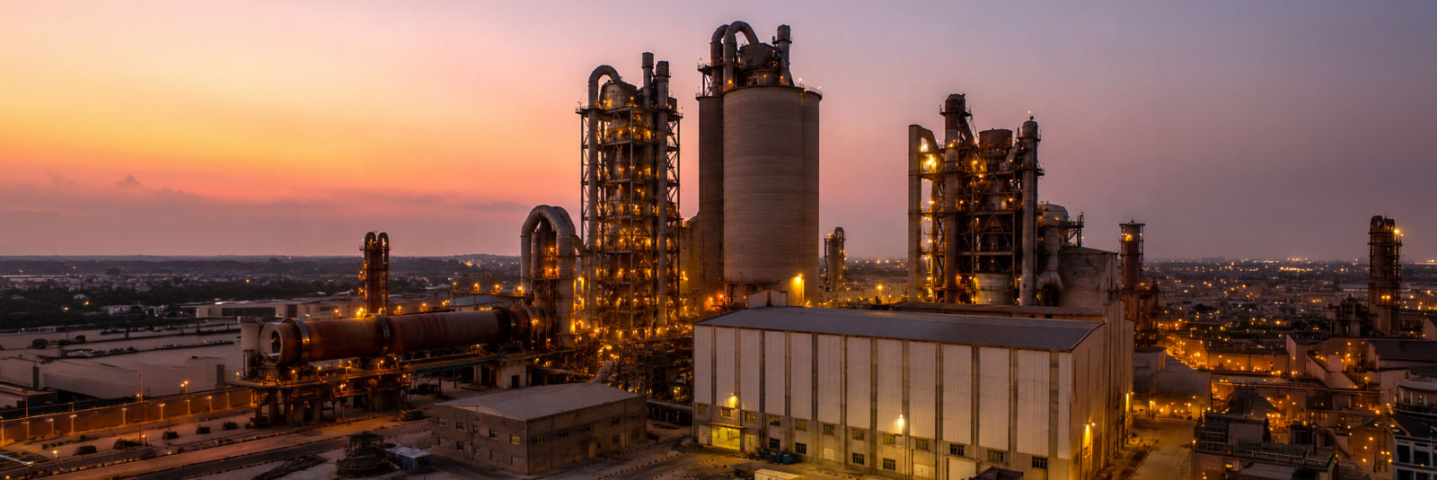 Cement plant control room at dusk
