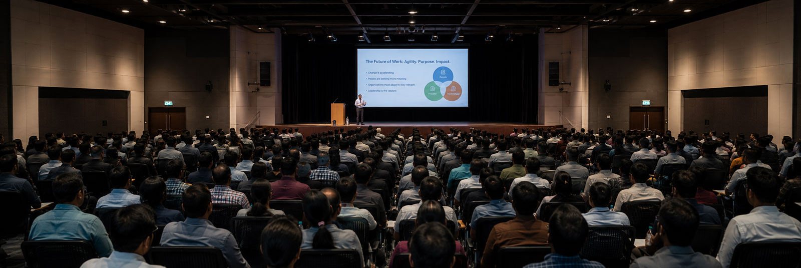 Full auditorium during a campus lecture