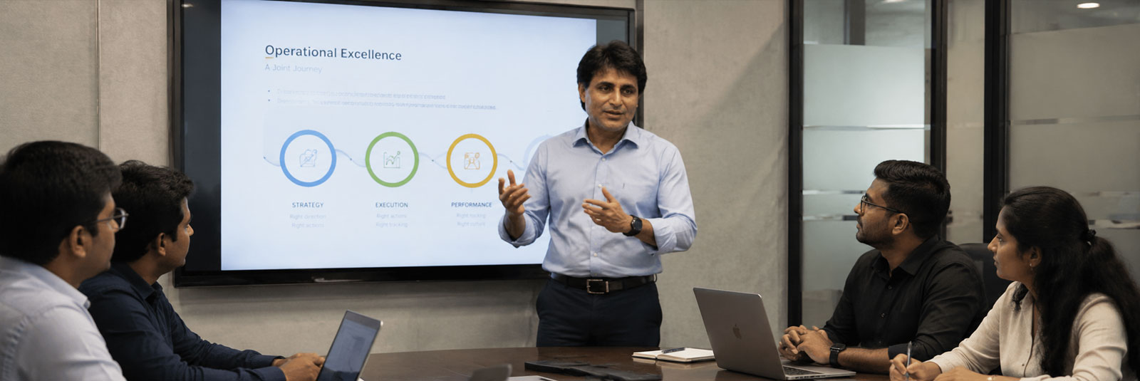 Sumit Malhotra addressing a corporate leadership team