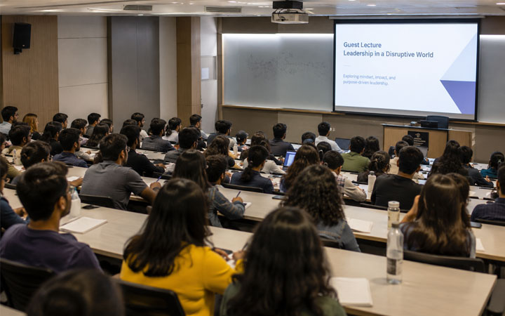 Guest lecture at a college auditorium
